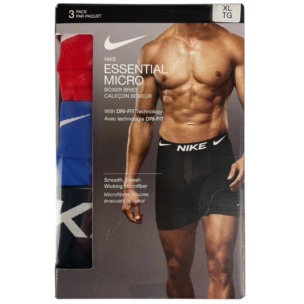 Nike Mens Essential Microfiber Boxer Briefs 3 Pack Red, Blue, Black XL NEW